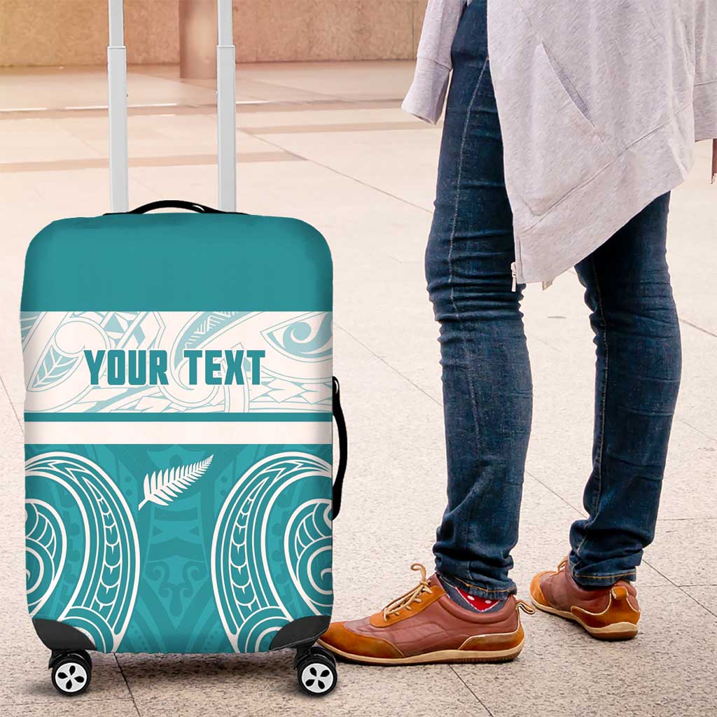 New Zealand Silver Fern Cricket Custom Luggage Cover Black Cap Teal Maori Pattern - Vibe Hoodie