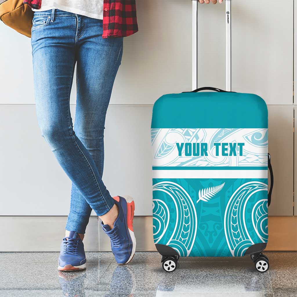 New Zealand Silver Fern Cricket Custom Luggage Cover Black Cap Teal Maori Pattern - Vibe Hoodie