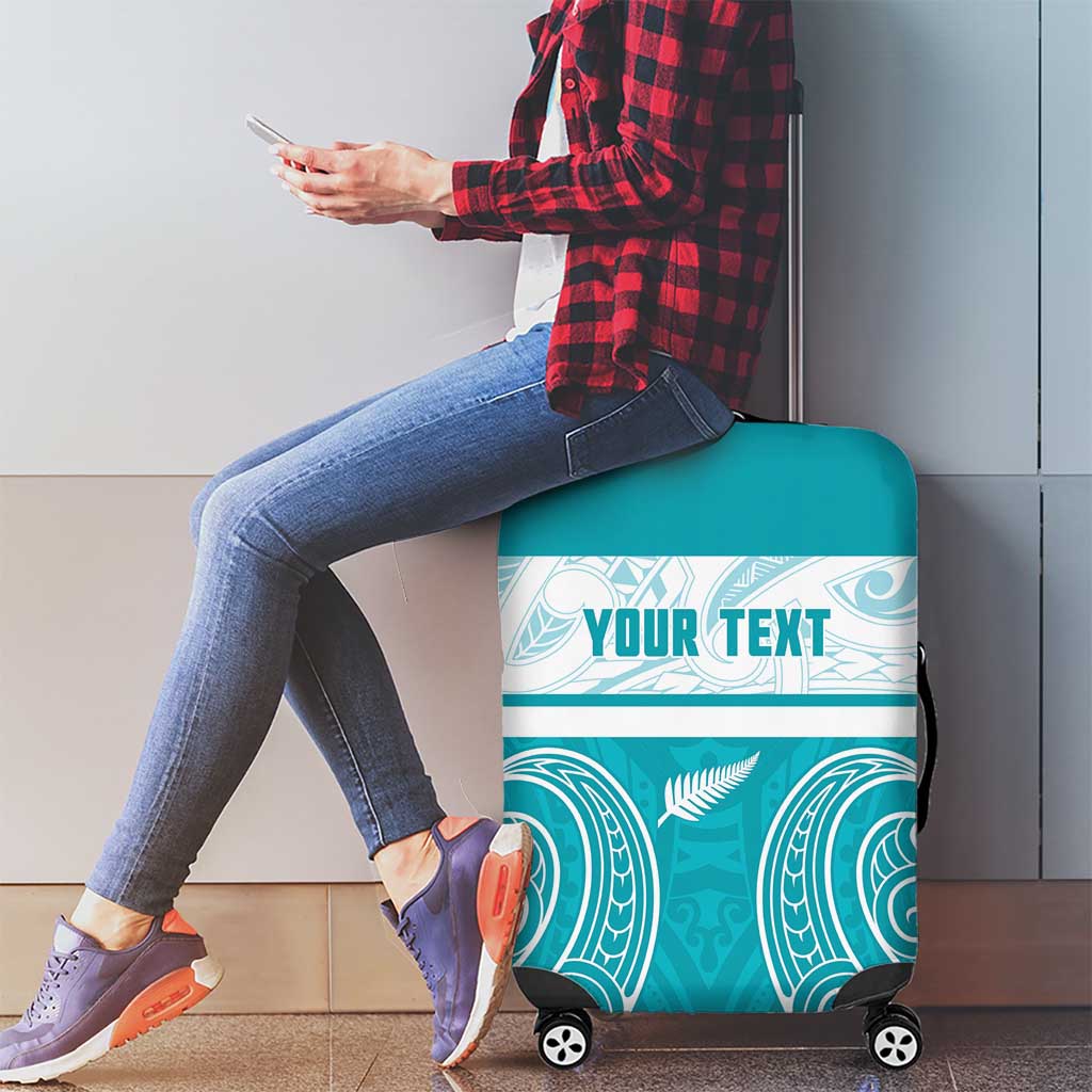 New Zealand Silver Fern Cricket Custom Luggage Cover Black Cap Teal Maori Pattern - Vibe Hoodie