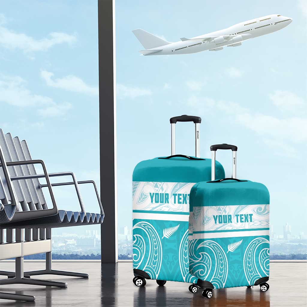 New Zealand Silver Fern Cricket Custom Luggage Cover Black Cap Teal Maori Pattern - Vibe Hoodie