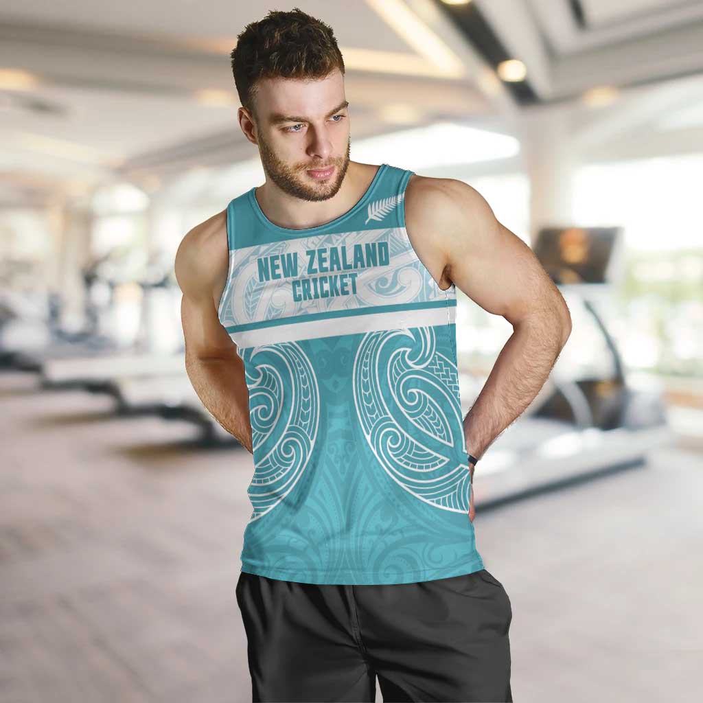 New Zealand Silver Fern Cricket Custom Men Tank Top Black Cap Teal Maori Pattern - Vibe Hoodie