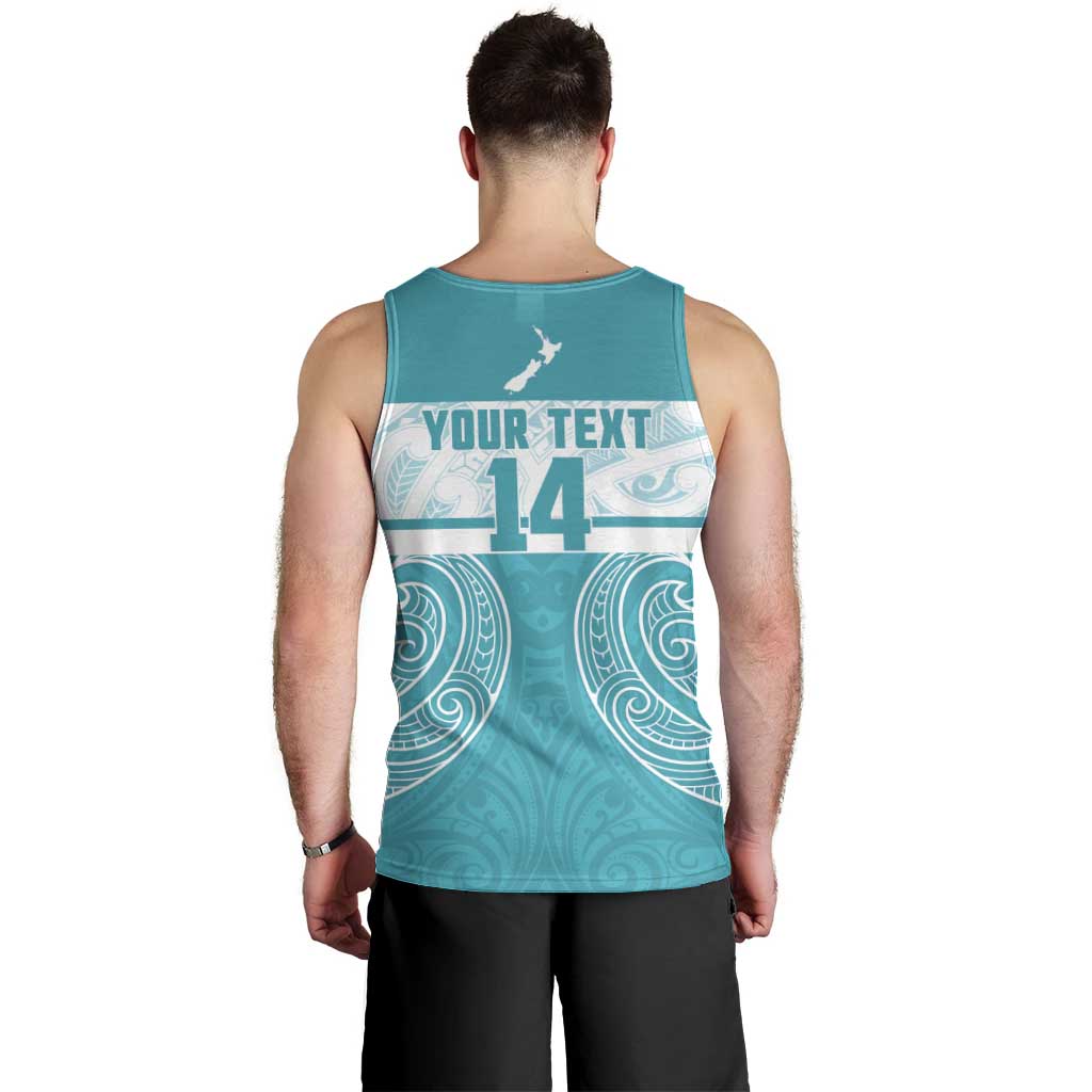 New Zealand Silver Fern Cricket Custom Men Tank Top Black Cap Teal Maori Pattern - Vibe Hoodie