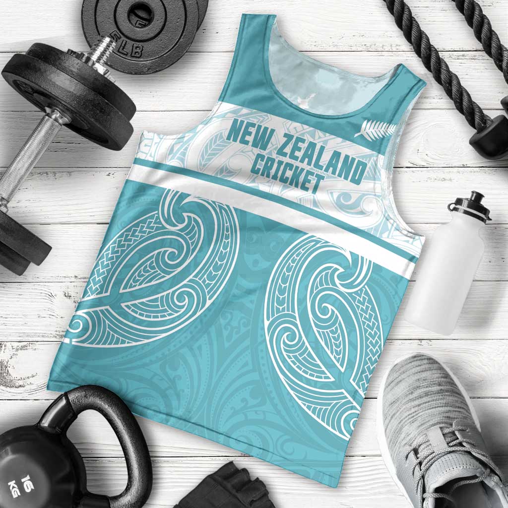 New Zealand Silver Fern Cricket Custom Men Tank Top Black Cap Teal Maori Pattern - Vibe Hoodie