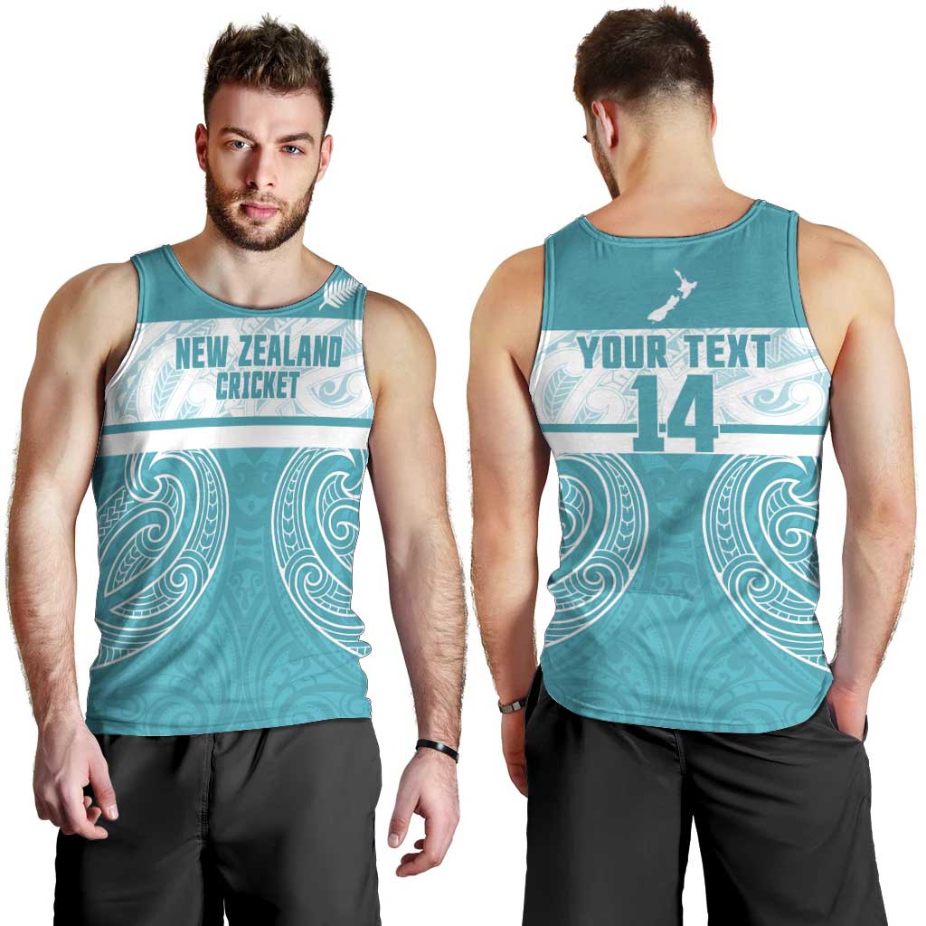 New Zealand Silver Fern Cricket Custom Men Tank Top Black Cap Teal Maori Pattern - Vibe Hoodie