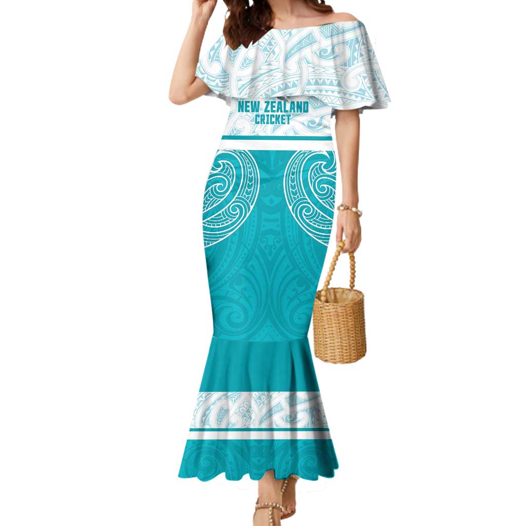 New Zealand Silver Fern Cricket Custom Mermaid Dress Black Cap Teal Maori Pattern - Vibe Hoodie