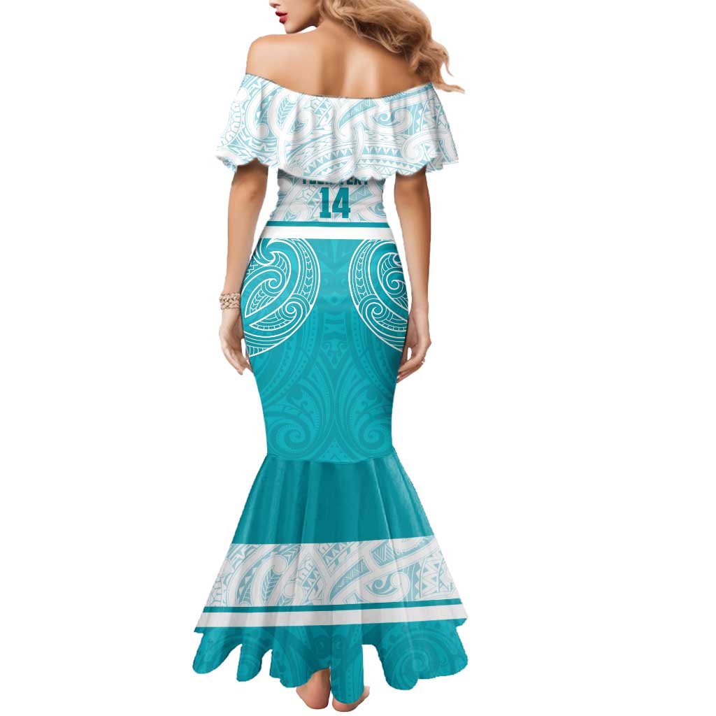 New Zealand Silver Fern Cricket Custom Mermaid Dress Black Cap Teal Maori Pattern - Vibe Hoodie