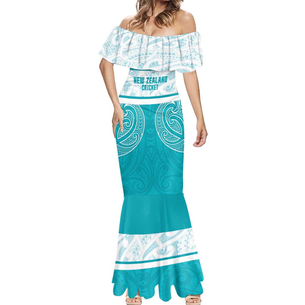 New Zealand Silver Fern Cricket Custom Mermaid Dress Black Cap Teal Maori Pattern - Vibe Hoodie