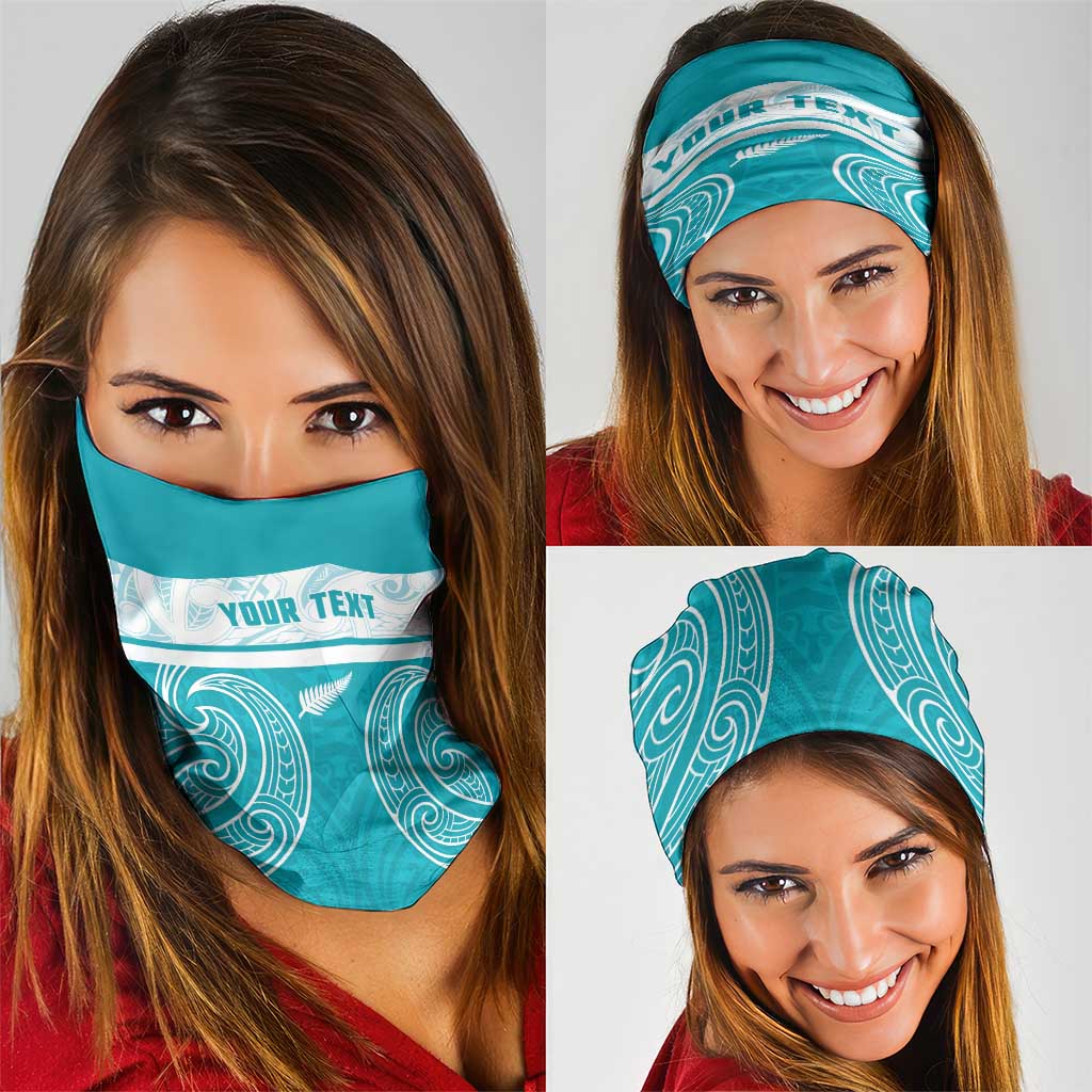 New Zealand Silver Fern Cricket Custom Neck Gaiter Black Cap Teal Maori Pattern - Vibe Hoodie