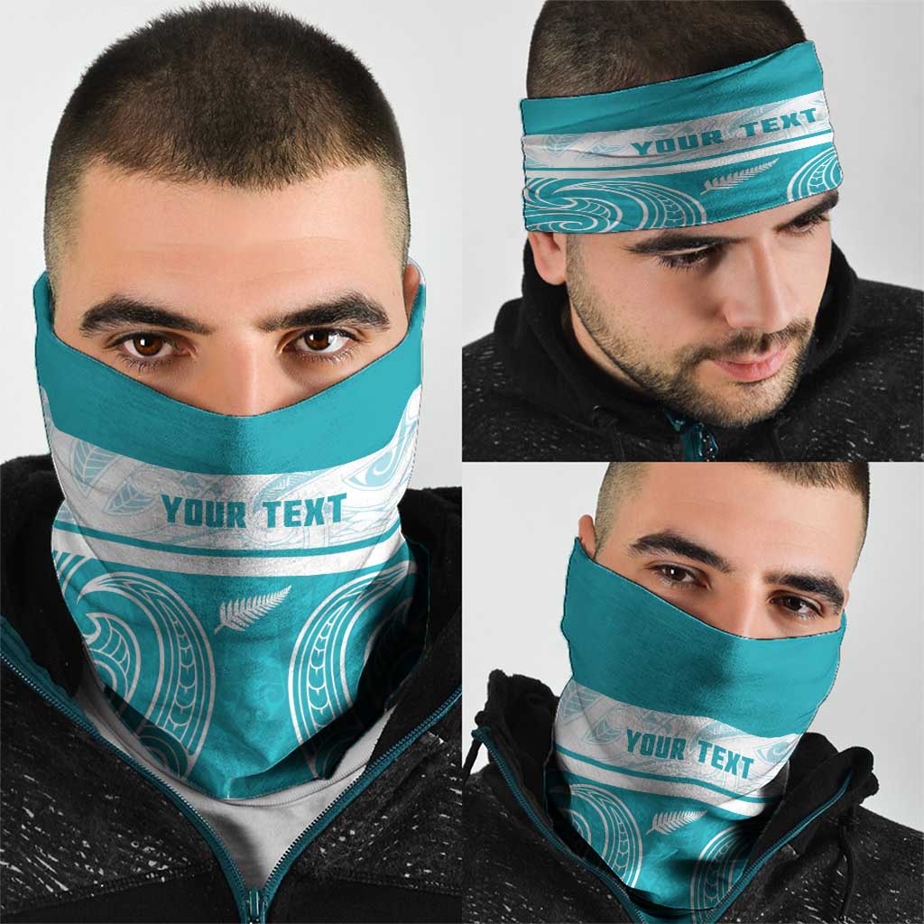 New Zealand Silver Fern Cricket Custom Neck Gaiter Black Cap Teal Maori Pattern - Vibe Hoodie