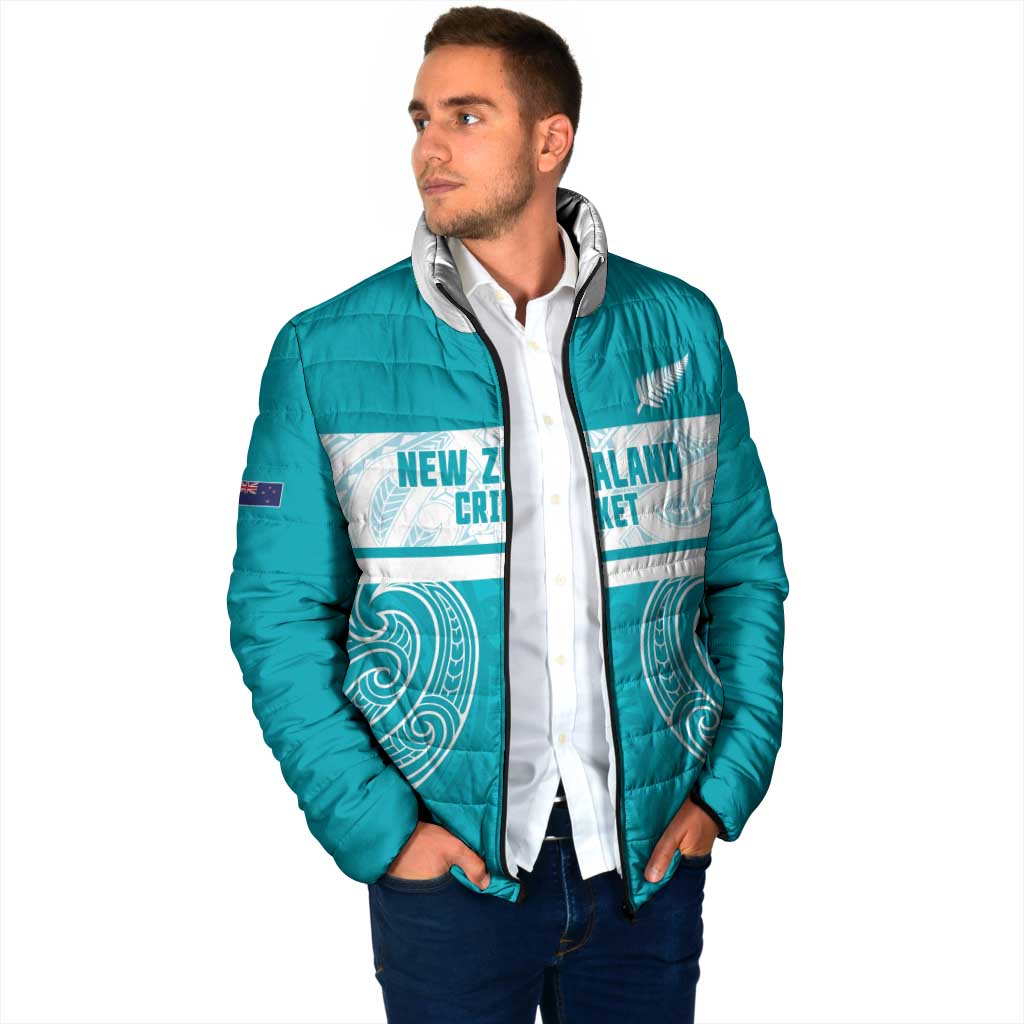 New Zealand Silver Fern Cricket Custom Padded Jacket Black Cap Teal Maori Pattern - Vibe Hoodie