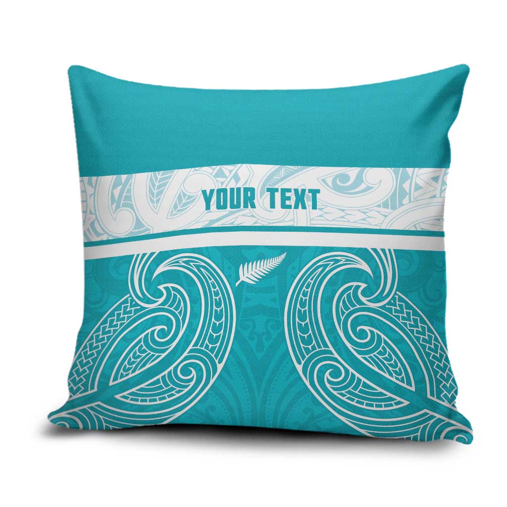 New Zealand Silver Fern Cricket Custom Pillow Cover Black Cap Teal Maori Pattern - Vibe Hoodie