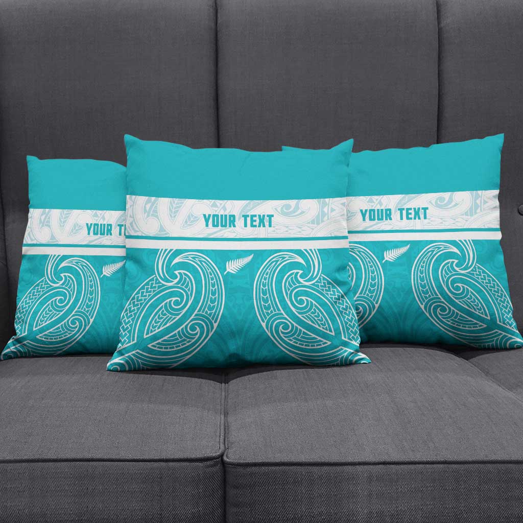 New Zealand Silver Fern Cricket Custom Pillow Cover Black Cap Teal Maori Pattern - Vibe Hoodie