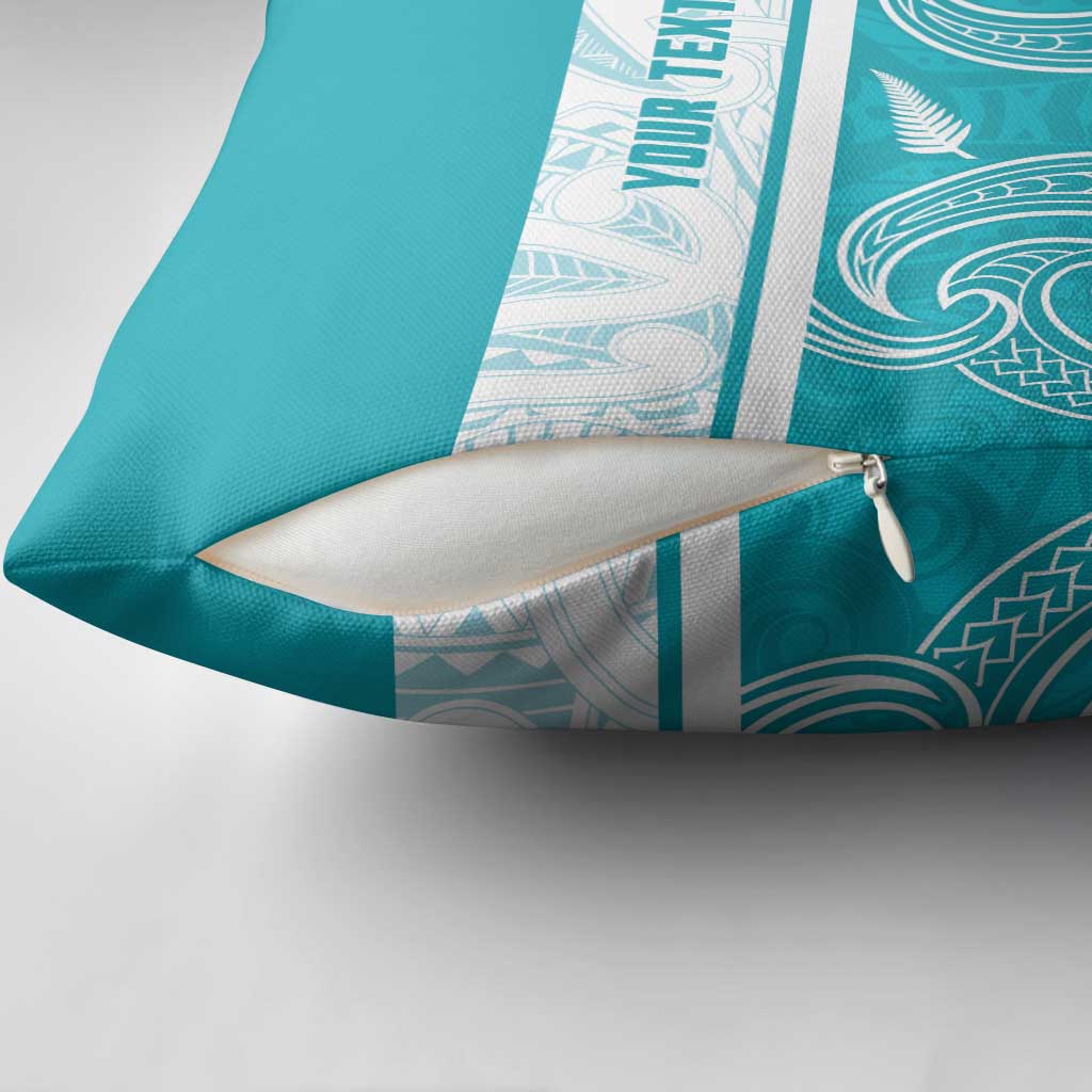 New Zealand Silver Fern Cricket Custom Pillow Cover Black Cap Teal Maori Pattern - Vibe Hoodie