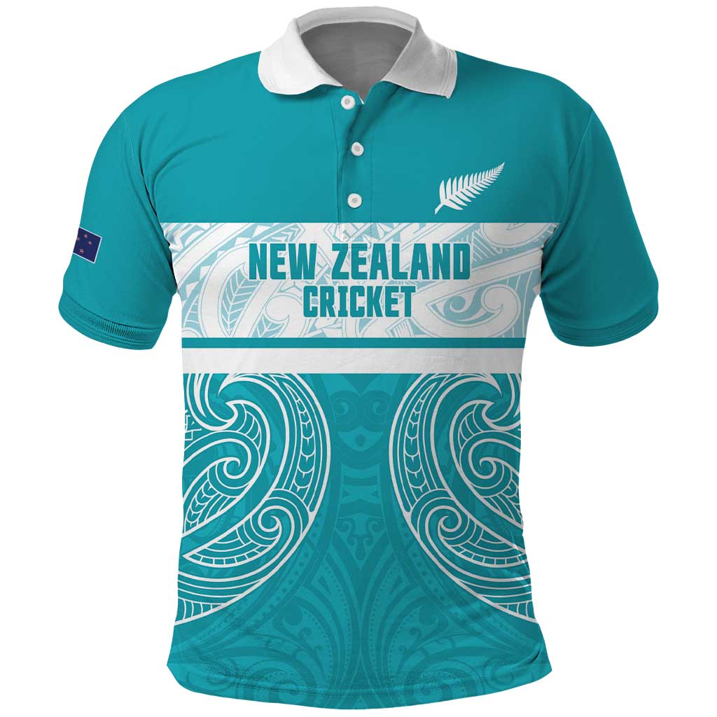 New Zealand Silver Fern Cricket Custom Polo Shirt Black Cap Teal Maori Pattern - Vibe Hoodie