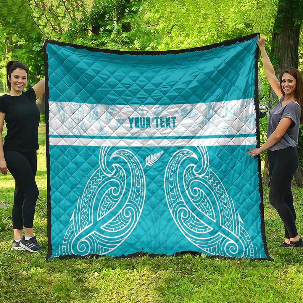 New Zealand Silver Fern Cricket Custom Quilt Black Cap Teal Maori Pattern - Vibe Hoodie