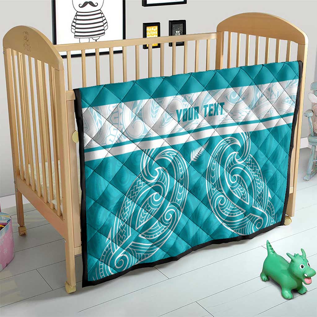 New Zealand Silver Fern Cricket Custom Quilt Black Cap Teal Maori Pattern - Vibe Hoodie