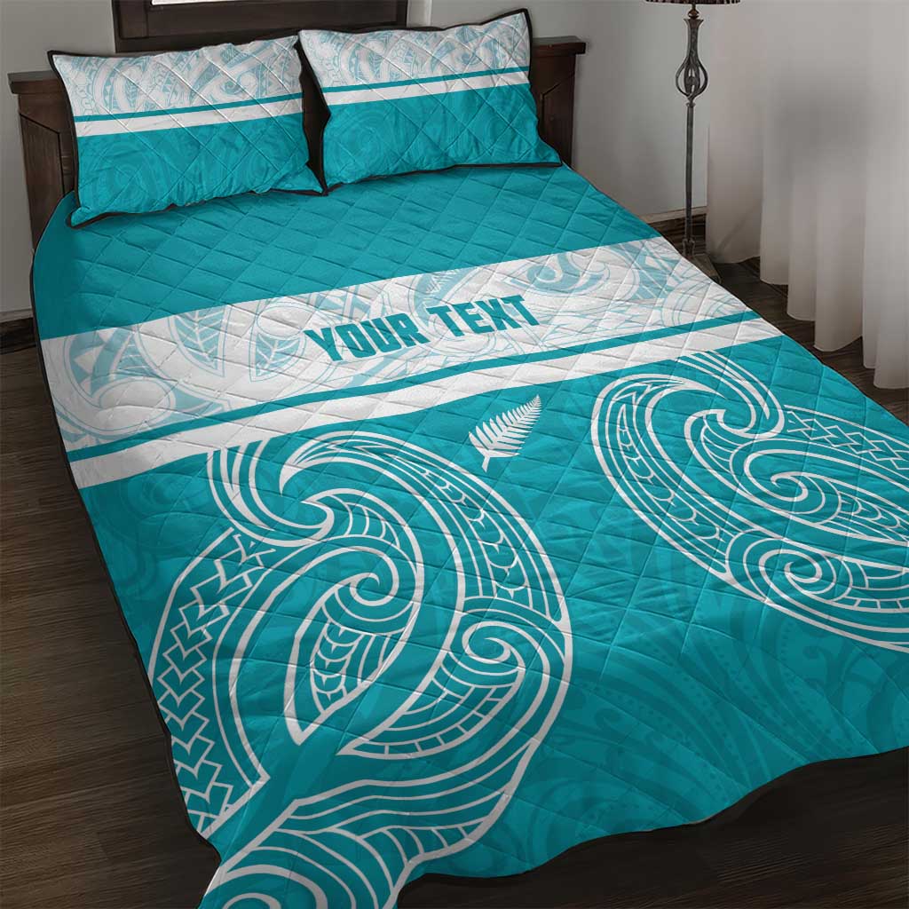 New Zealand Silver Fern Cricket Custom Quilt Bed Set Black Cap Teal Maori Pattern - Vibe Hoodie