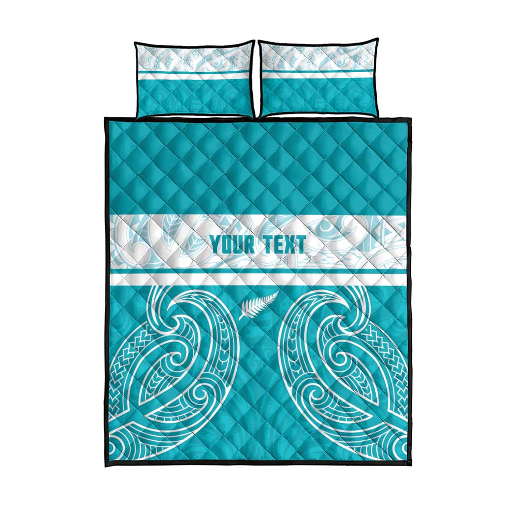 New Zealand Silver Fern Cricket Custom Quilt Bed Set Black Cap Teal Maori Pattern - Vibe Hoodie