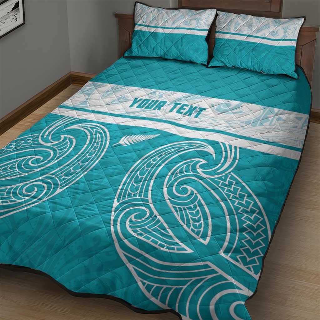 New Zealand Silver Fern Cricket Custom Quilt Bed Set Black Cap Teal Maori Pattern - Vibe Hoodie