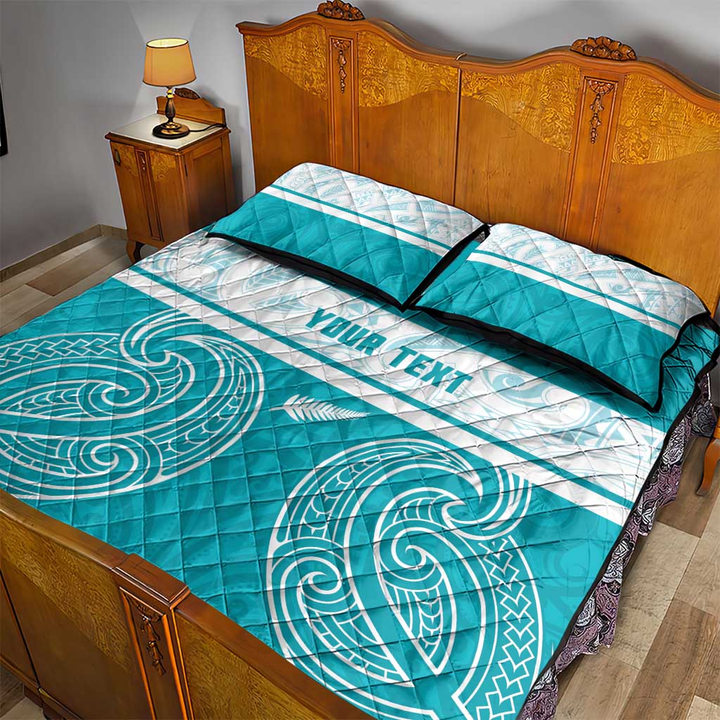 New Zealand Silver Fern Cricket Custom Quilt Bed Set Black Cap Teal Maori Pattern - Vibe Hoodie