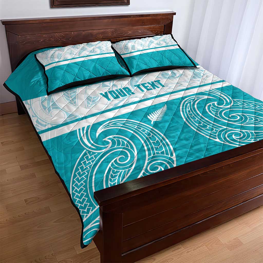 New Zealand Silver Fern Cricket Custom Quilt Bed Set Black Cap Teal Maori Pattern - Vibe Hoodie