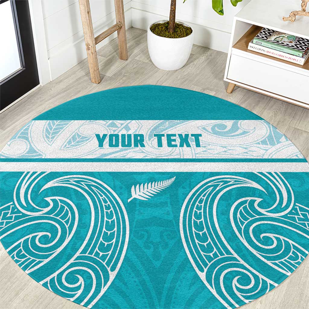 New Zealand Silver Fern Cricket Custom Round Carpet Black Cap Teal Maori Pattern - Vibe Hoodie