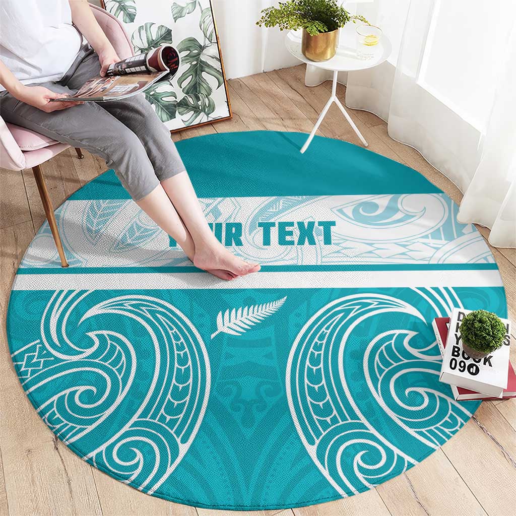 New Zealand Silver Fern Cricket Custom Round Carpet Black Cap Teal Maori Pattern - Vibe Hoodie