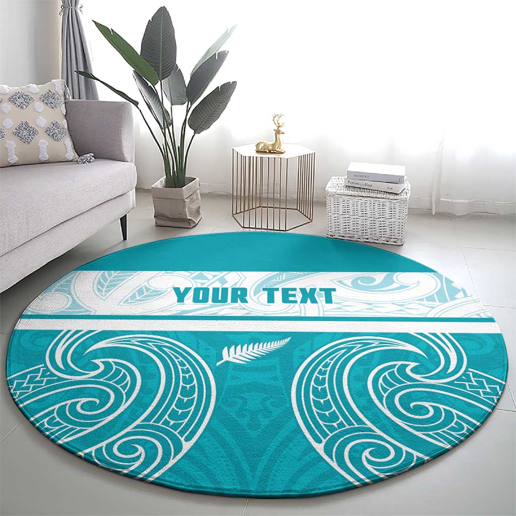 New Zealand Silver Fern Cricket Custom Round Carpet Black Cap Teal Maori Pattern - Vibe Hoodie