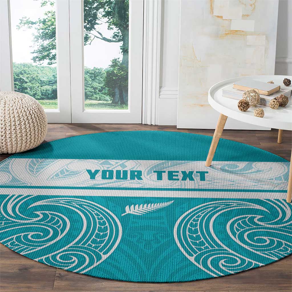 New Zealand Silver Fern Cricket Custom Round Carpet Black Cap Teal Maori Pattern - Vibe Hoodie