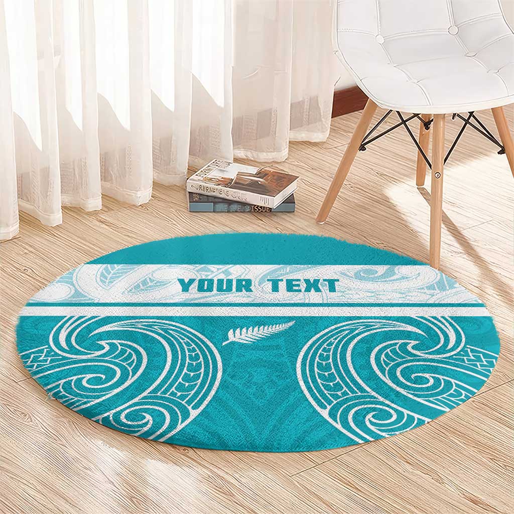 New Zealand Silver Fern Cricket Custom Round Carpet Black Cap Teal Maori Pattern - Vibe Hoodie