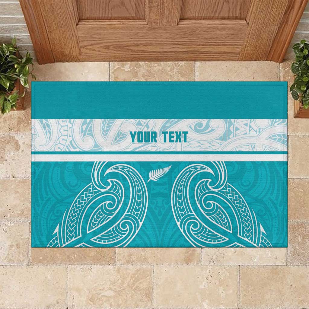 New Zealand Silver Fern Cricket Custom Rubber Doormat Black Cap Teal Maori Pattern - Vibe Hoodie