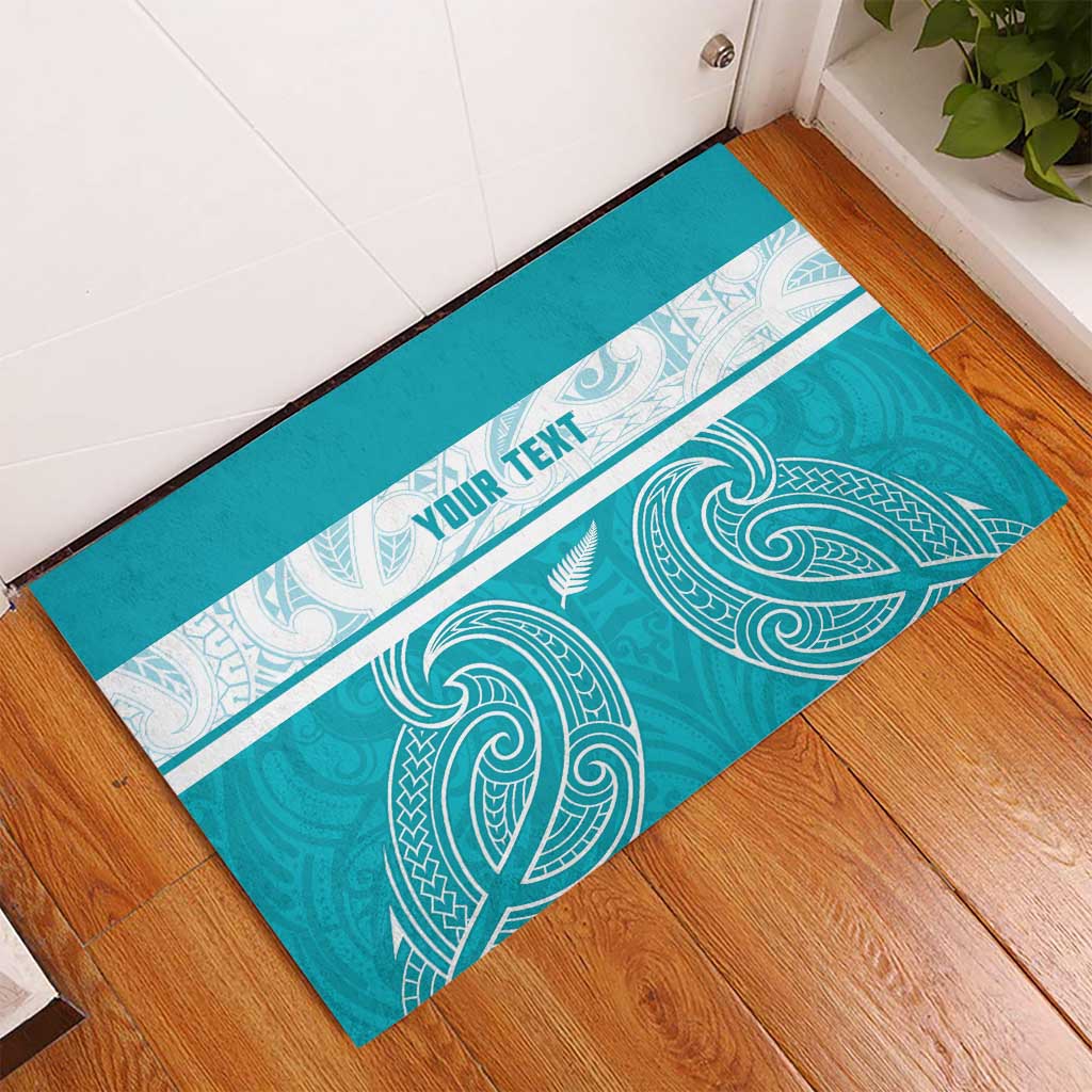 New Zealand Silver Fern Cricket Custom Rubber Doormat Black Cap Teal Maori Pattern - Vibe Hoodie
