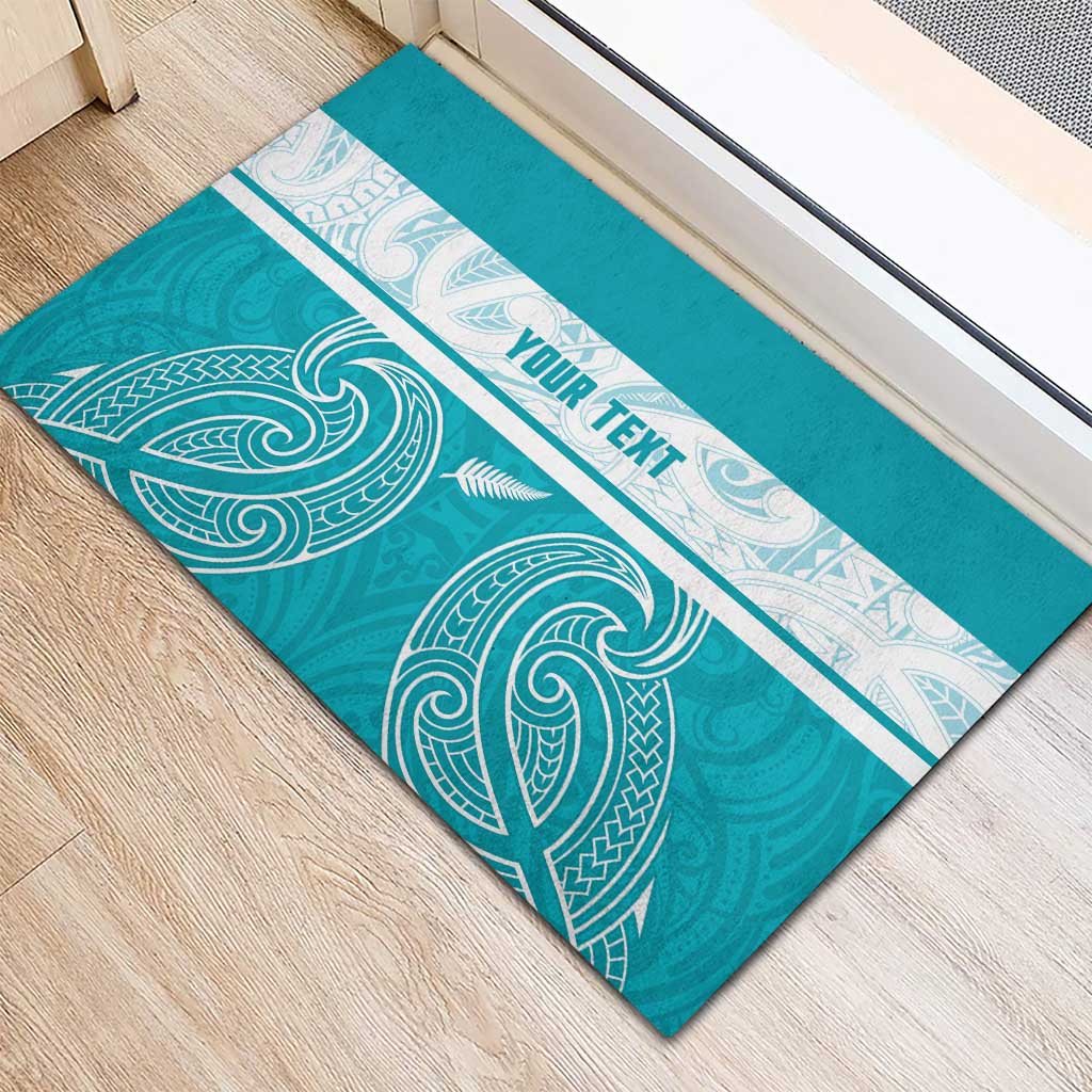 New Zealand Silver Fern Cricket Custom Rubber Doormat Black Cap Teal Maori Pattern - Vibe Hoodie