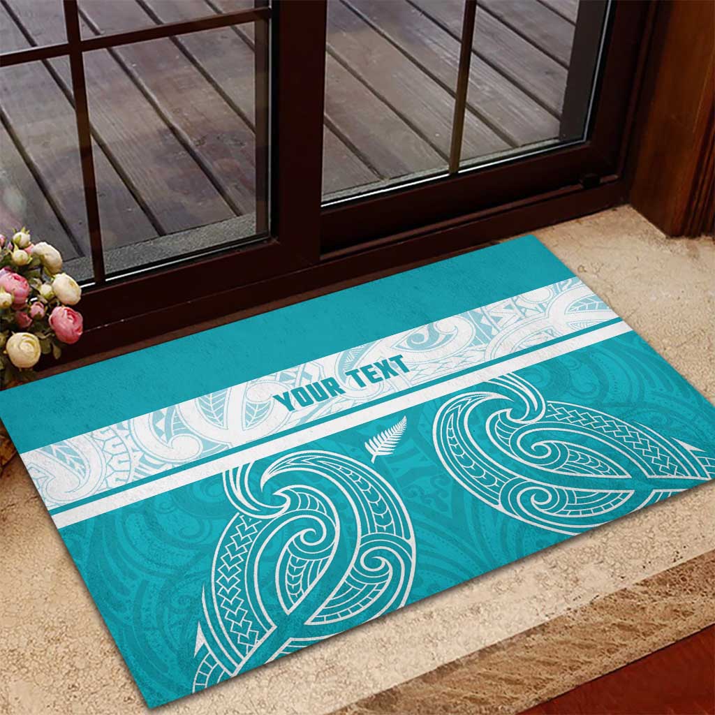 New Zealand Silver Fern Cricket Custom Rubber Doormat Black Cap Teal Maori Pattern - Vibe Hoodie