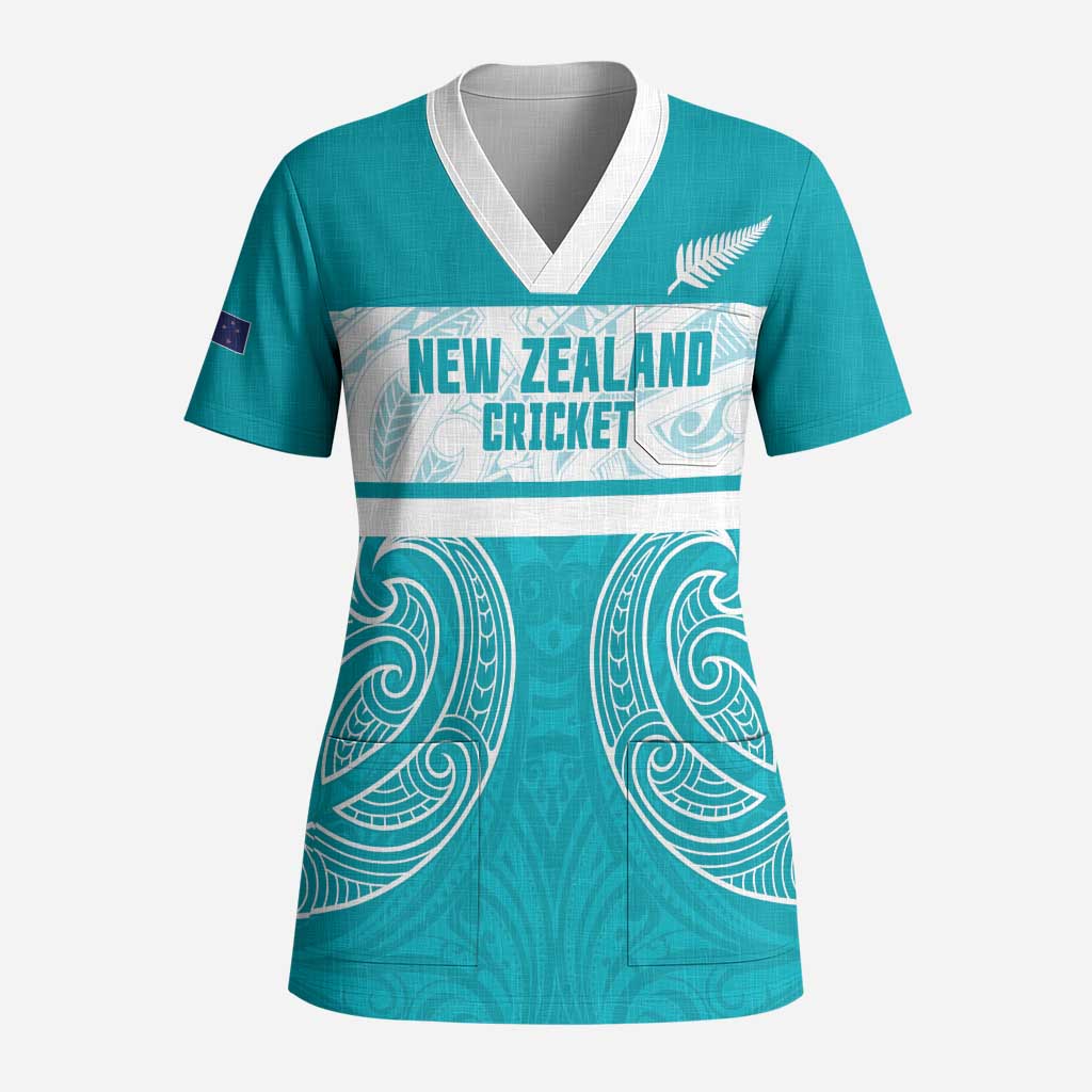 New Zealand Silver Fern Cricket Custom Scrub Top Black Cap Teal Maori Pattern - Vibe Hoodie