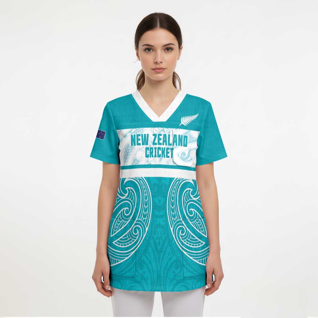 New Zealand Silver Fern Cricket Custom Scrub Top Black Cap Teal Maori Pattern - Vibe Hoodie