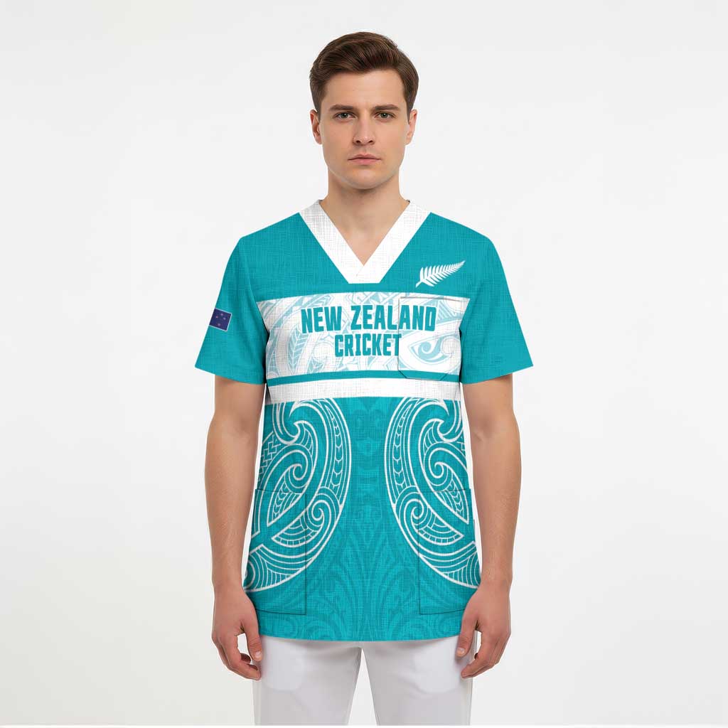 New Zealand Silver Fern Cricket Custom Scrub Top Black Cap Teal Maori Pattern - Vibe Hoodie