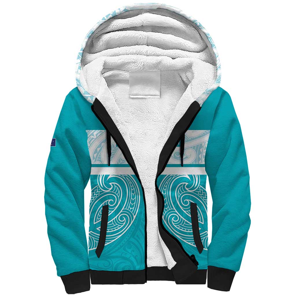 New Zealand Silver Fern Cricket Custom Sherpa Hoodie Black Cap Teal Maori Pattern - Vibe Hoodie