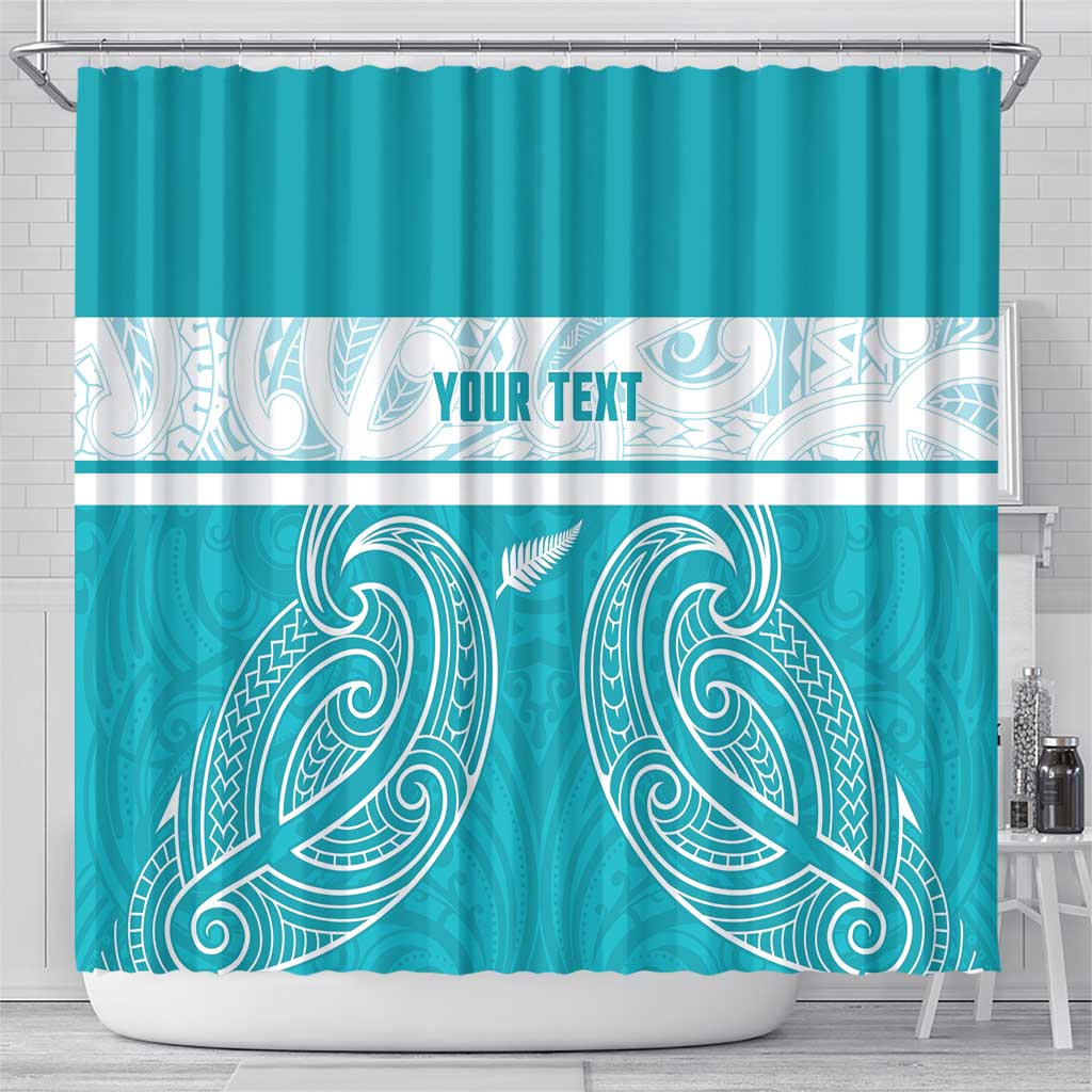 New Zealand Silver Fern Cricket Custom Shower Curtain Black Cap Teal Maori Pattern - Vibe Hoodie