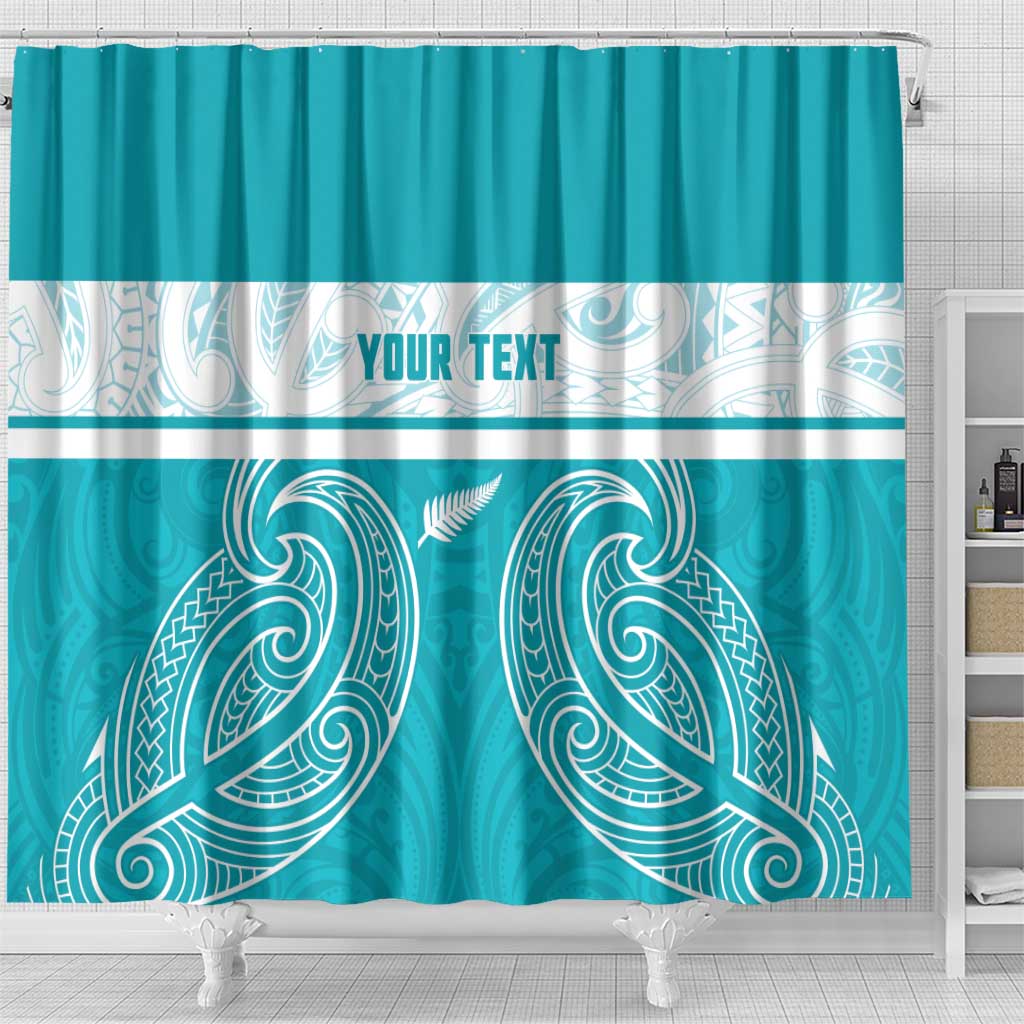 New Zealand Silver Fern Cricket Custom Shower Curtain Black Cap Teal Maori Pattern - Vibe Hoodie