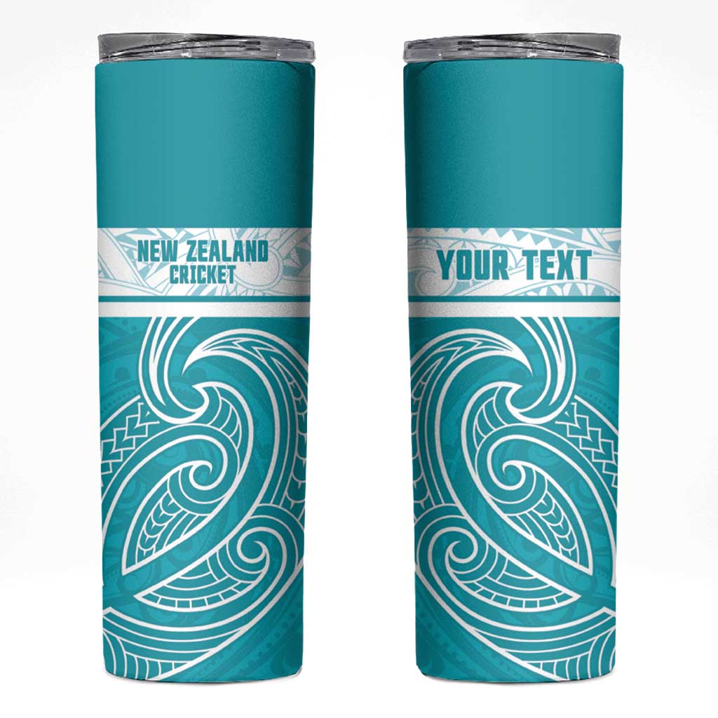 New Zealand Silver Fern Cricket Custom Skinny Tumbler Black Cap Teal Maori Pattern - Vibe Hoodie