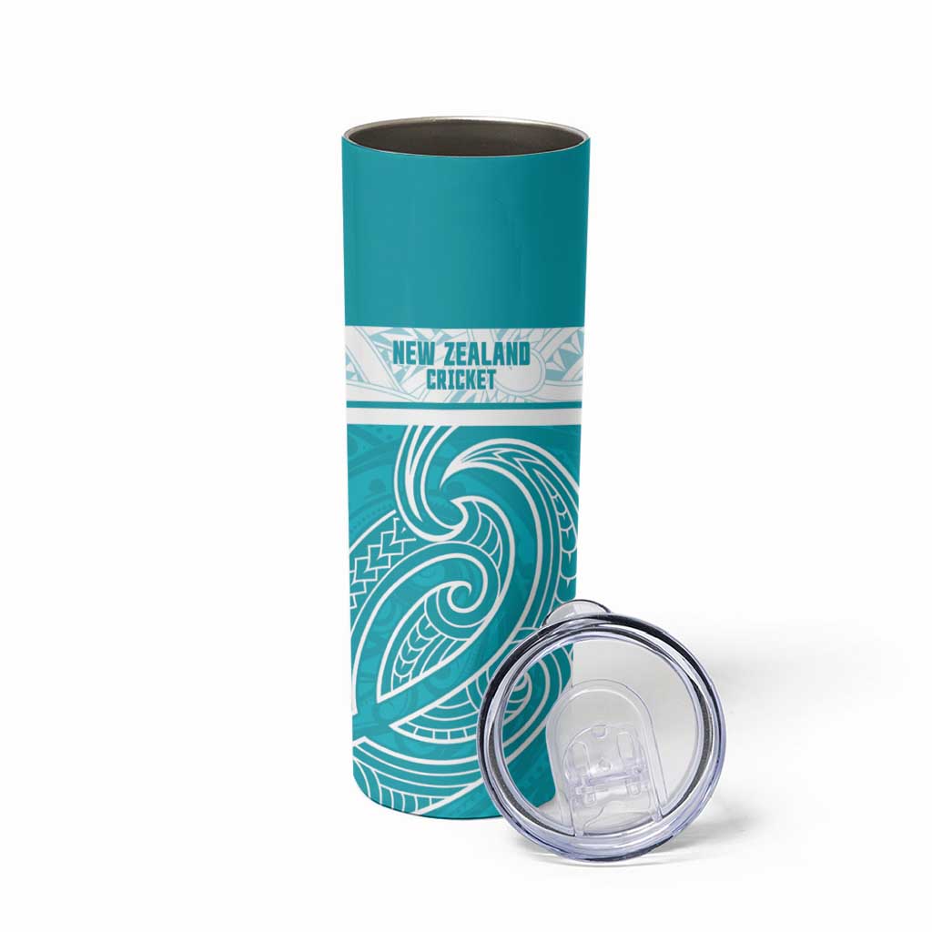 New Zealand Silver Fern Cricket Custom Skinny Tumbler Black Cap Teal Maori Pattern - Vibe Hoodie