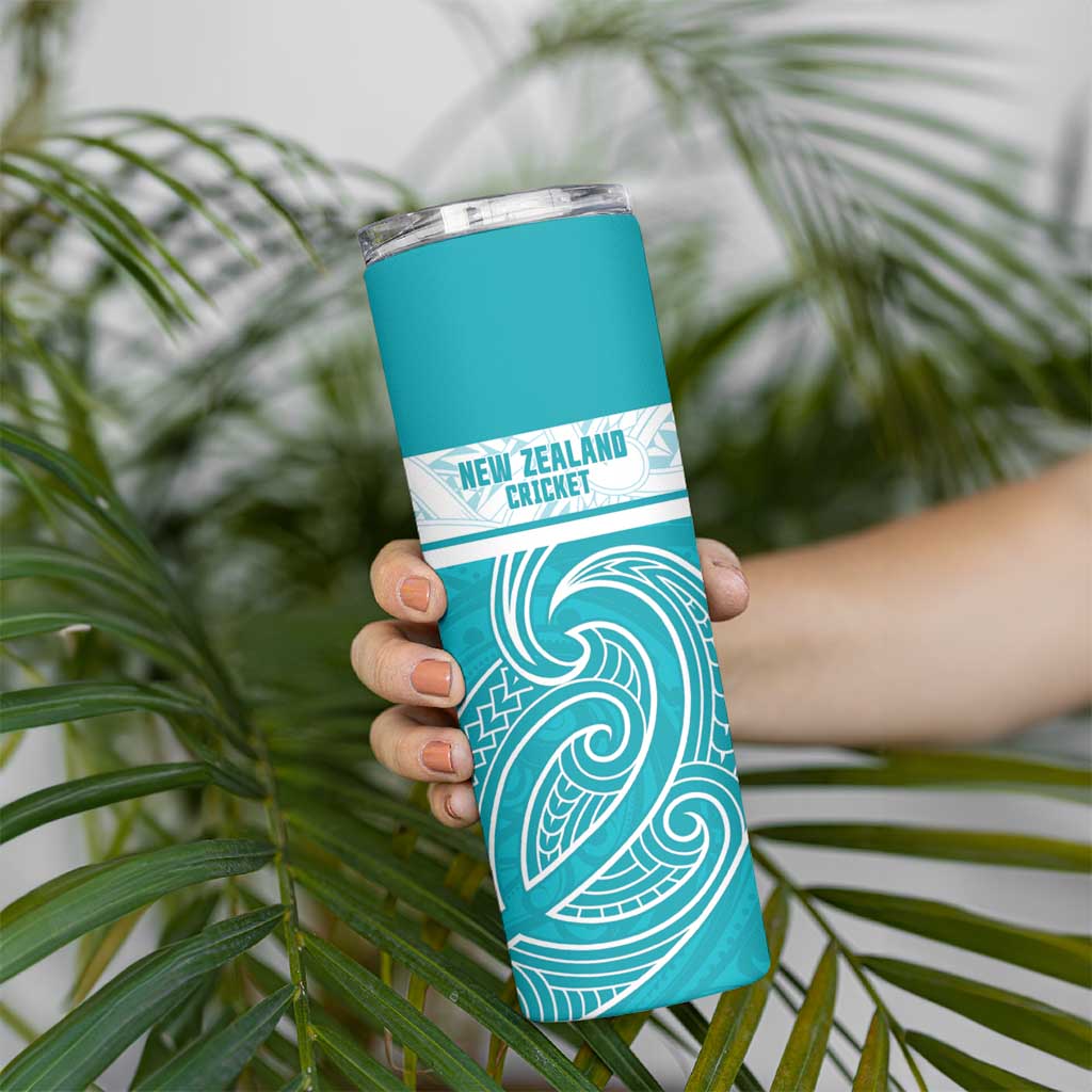 New Zealand Silver Fern Cricket Custom Skinny Tumbler Black Cap Teal Maori Pattern - Vibe Hoodie