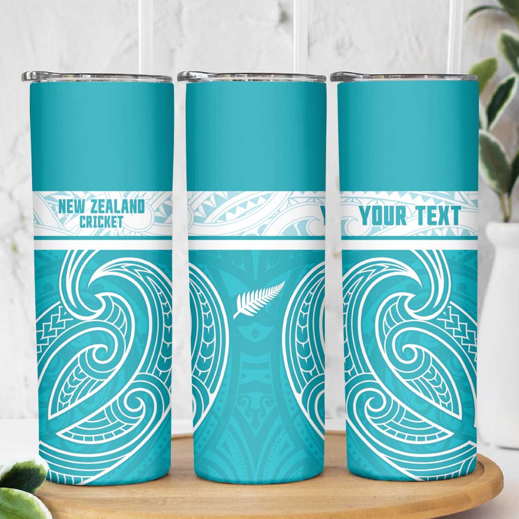New Zealand Silver Fern Cricket Custom Skinny Tumbler Black Cap Teal Maori Pattern - Vibe Hoodie