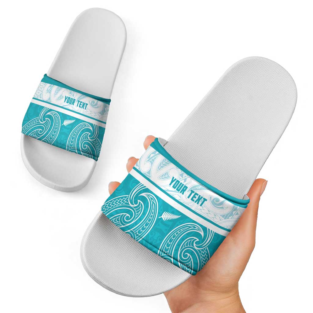 New Zealand Silver Fern Cricket Custom Slide Sandals Black Cap Teal Maori Pattern - Vibe Hoodie