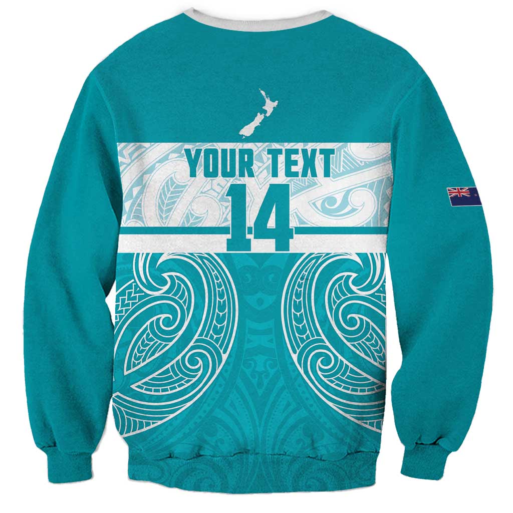 New Zealand Silver Fern Cricket Custom Sweatshirt Black Cap Teal Maori Pattern - Vibe Hoodie