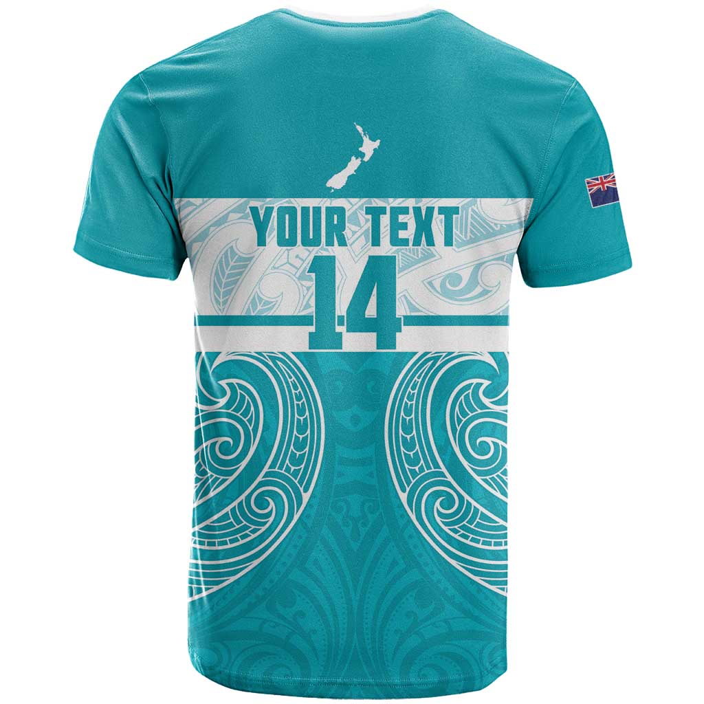 New Zealand Silver Fern Cricket Custom T Shirt Black Cap Teal Maori Pattern - Vibe Hoodie