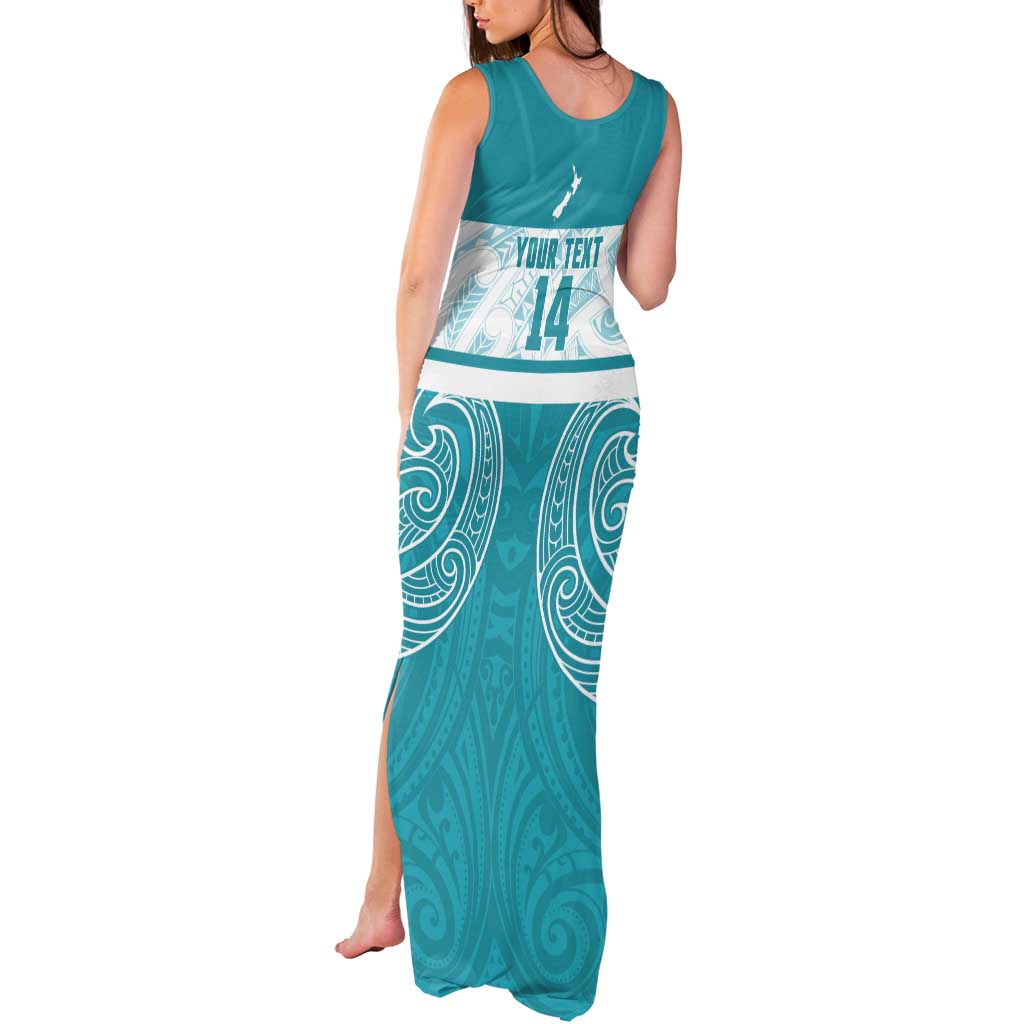 New Zealand Silver Fern Cricket Custom Tank Maxi Dress Black Cap Teal Maori Pattern - Vibe Hoodie