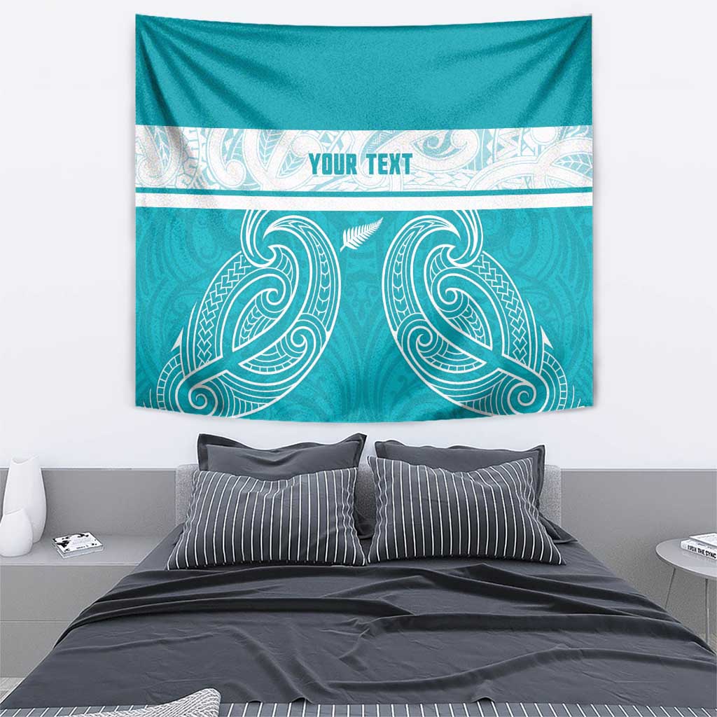 New Zealand Silver Fern Cricket Custom Tapestry Black Cap Teal Maori Pattern - Vibe Hoodie