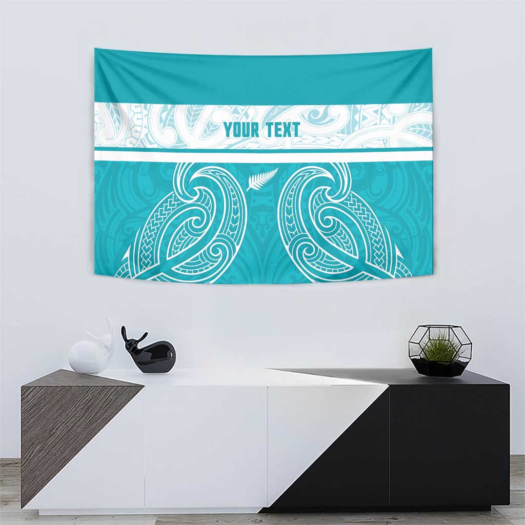 New Zealand Silver Fern Cricket Custom Tapestry Black Cap Teal Maori Pattern - Vibe Hoodie